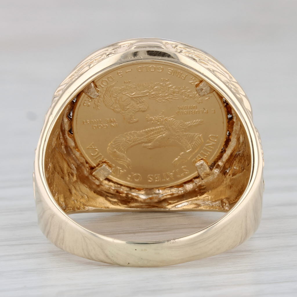 Gray 2012 American Eagle 1/10oz Coin Ring 10k 22k Gold 0.40ctw Diamond Bezel SZ 11