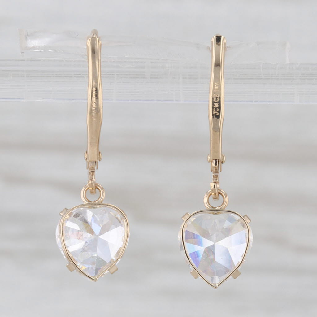 4.20ctw Cubic Zirconia Heart Dangle Earrings 14k Yellow Gold Lever Backs
