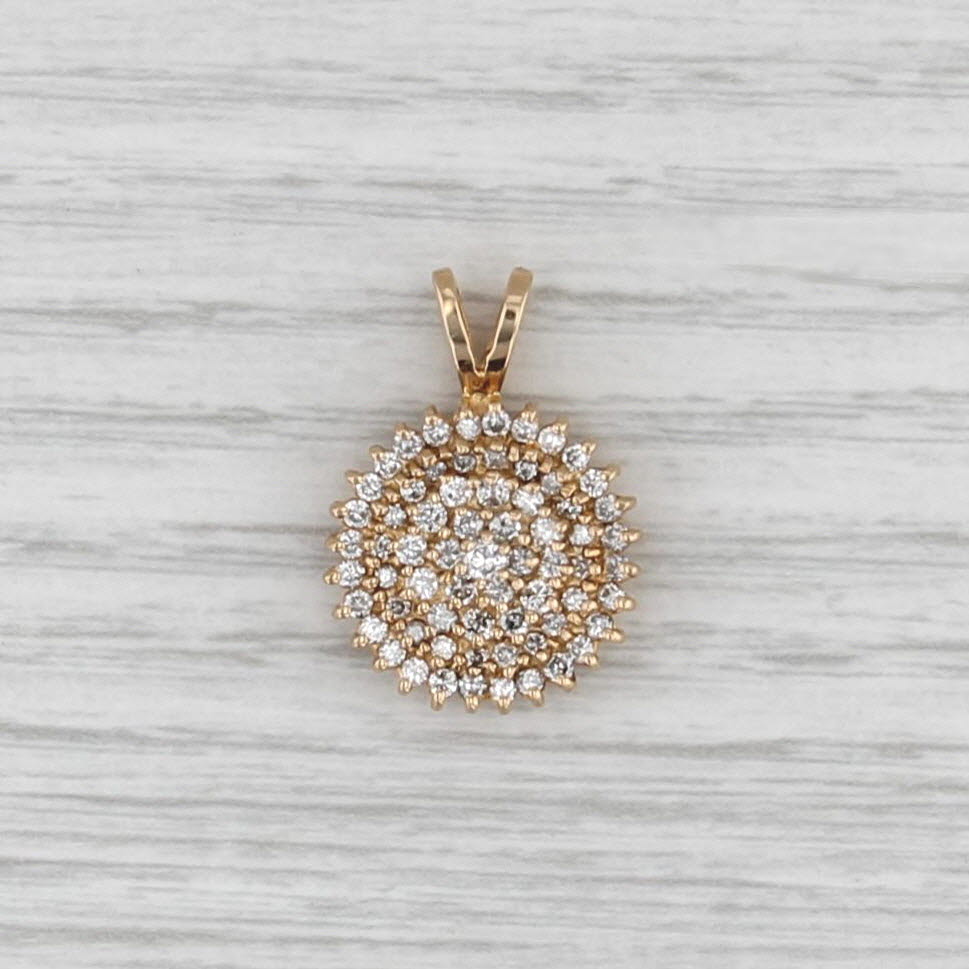 Pave Diamond Cluster Pendant 10k Yellow Gold Circle Drop