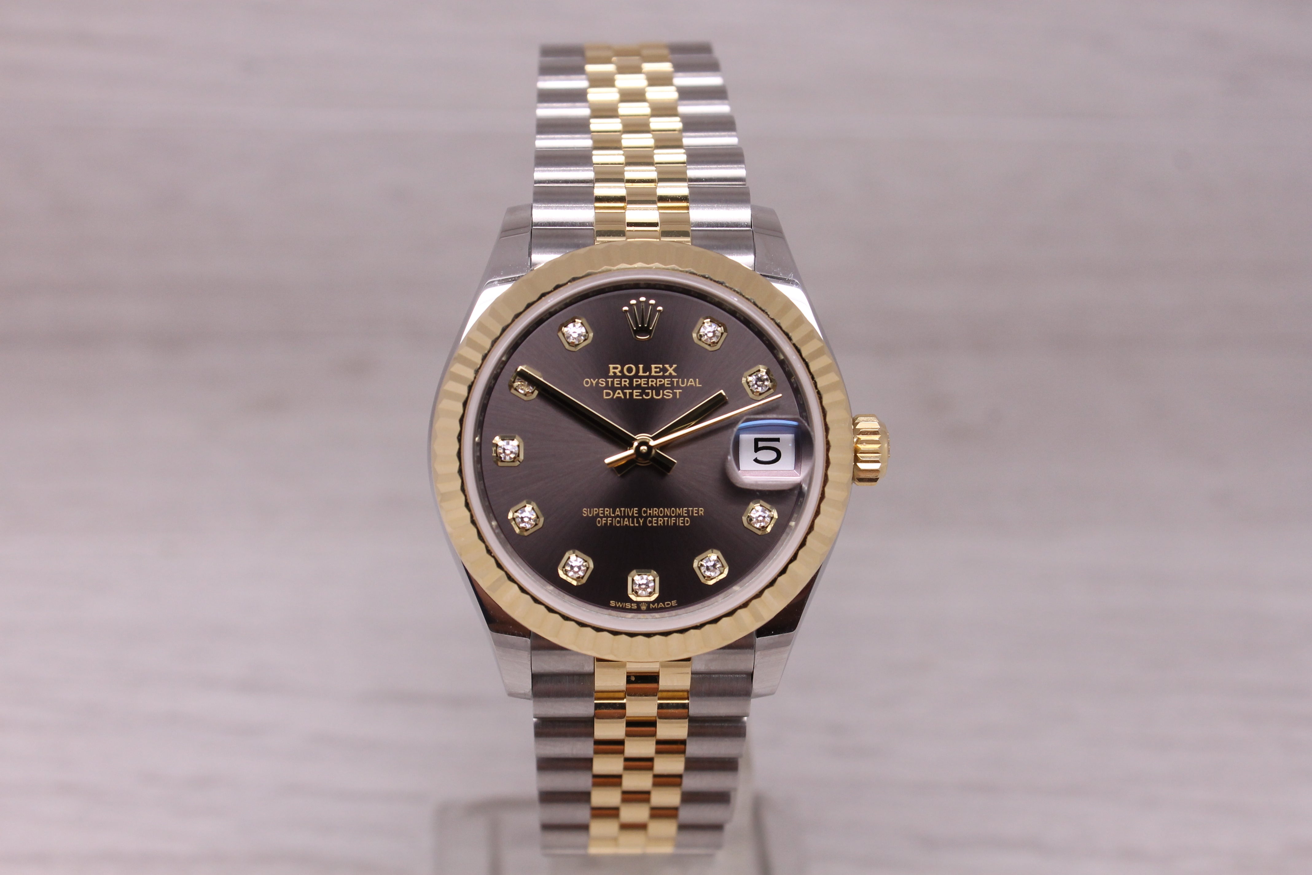 2026 Rolex Datejust 31mm 278273 18k Steel Gold Watch Grey Diamond Dial Box Card