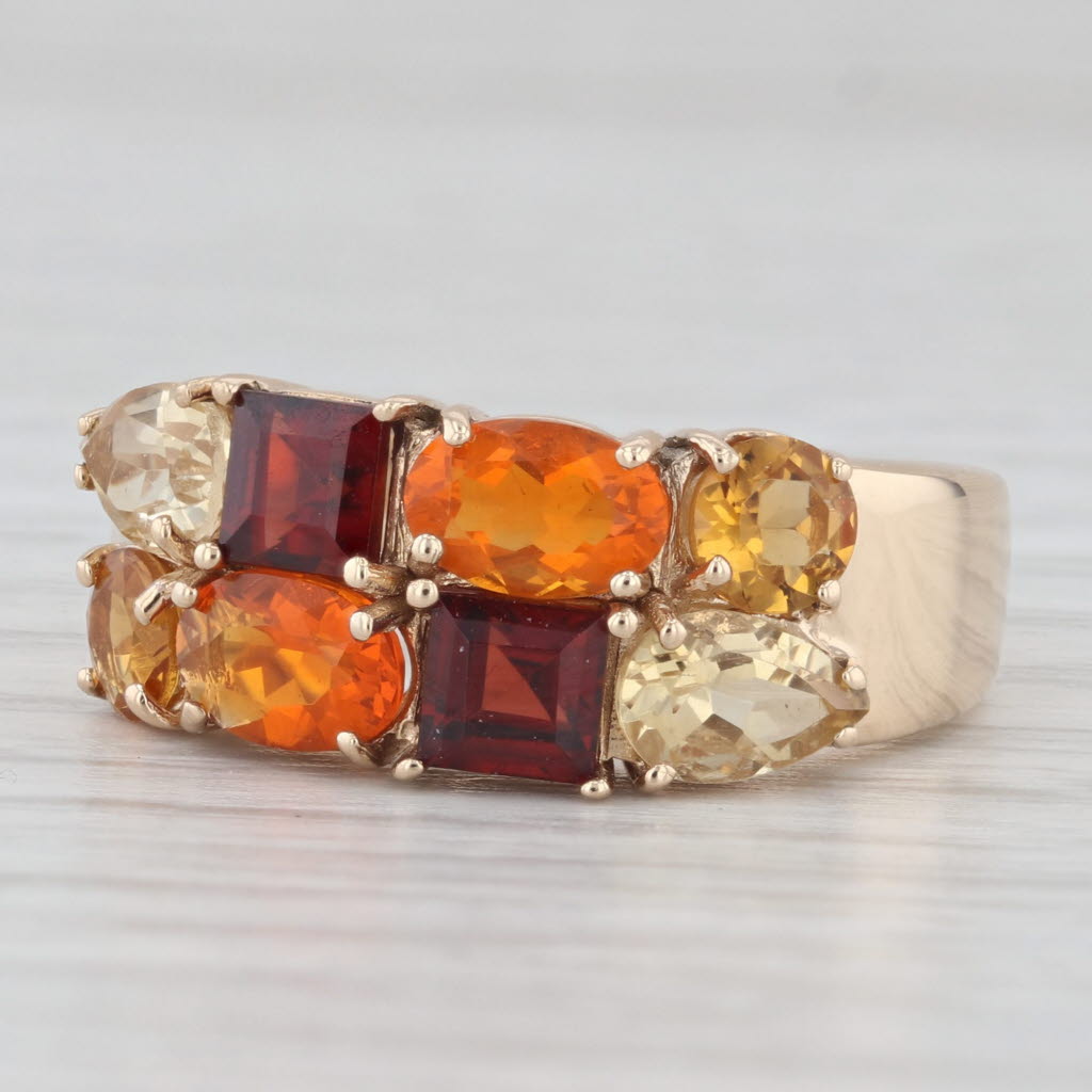 Light Gray 2.08ctw Mexican Fire Opal Garnet Citrine Cluster Ring 14k Yellow Gold Size 7