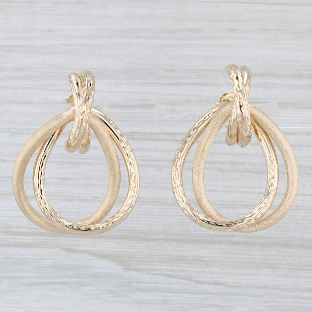 Light Gray Teardrop Hoop Statement Earrings 14k Yellow Gold