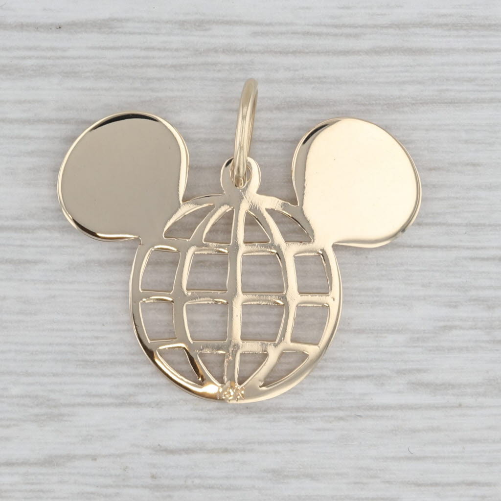 Disney Mickey Mouse Globe Pendant 14k Yellow Gold Epcot Souvenir Pendant