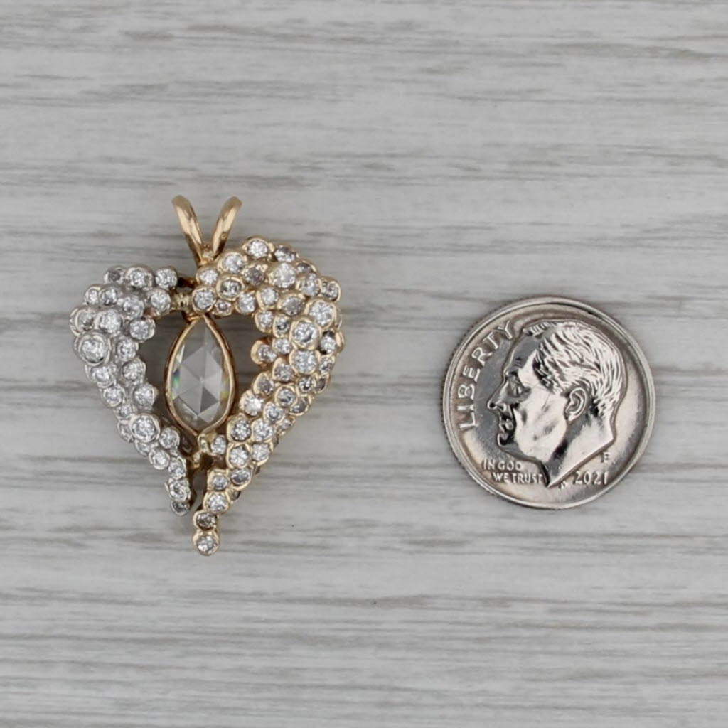 1.40ctw Diamond Abstract Heart Pendant 14k Yellow White Gold Statement