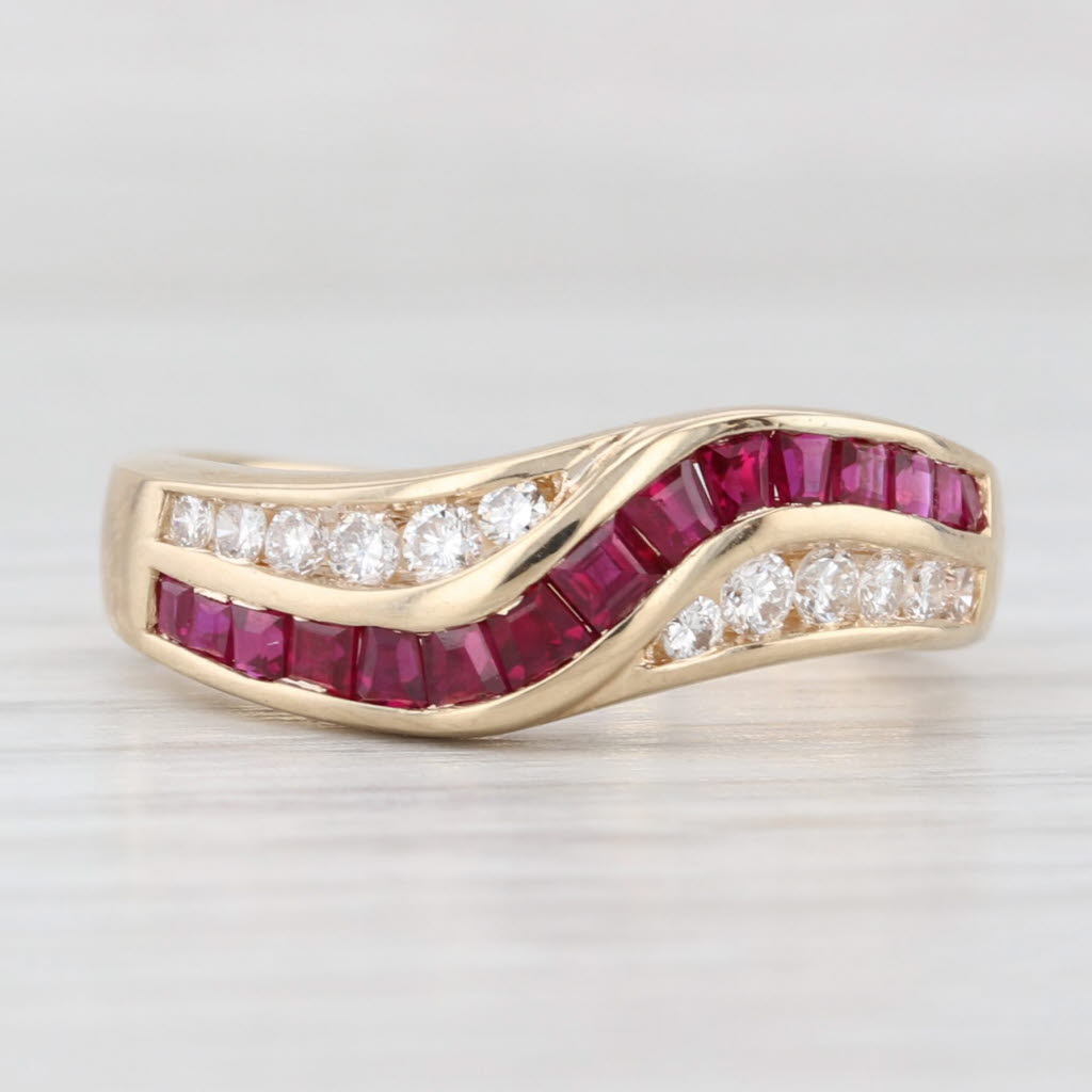 Light Gray 1.04ctw Ruby Diamond Contoured Ring 14k Yellow Gold Size 6.5 Band