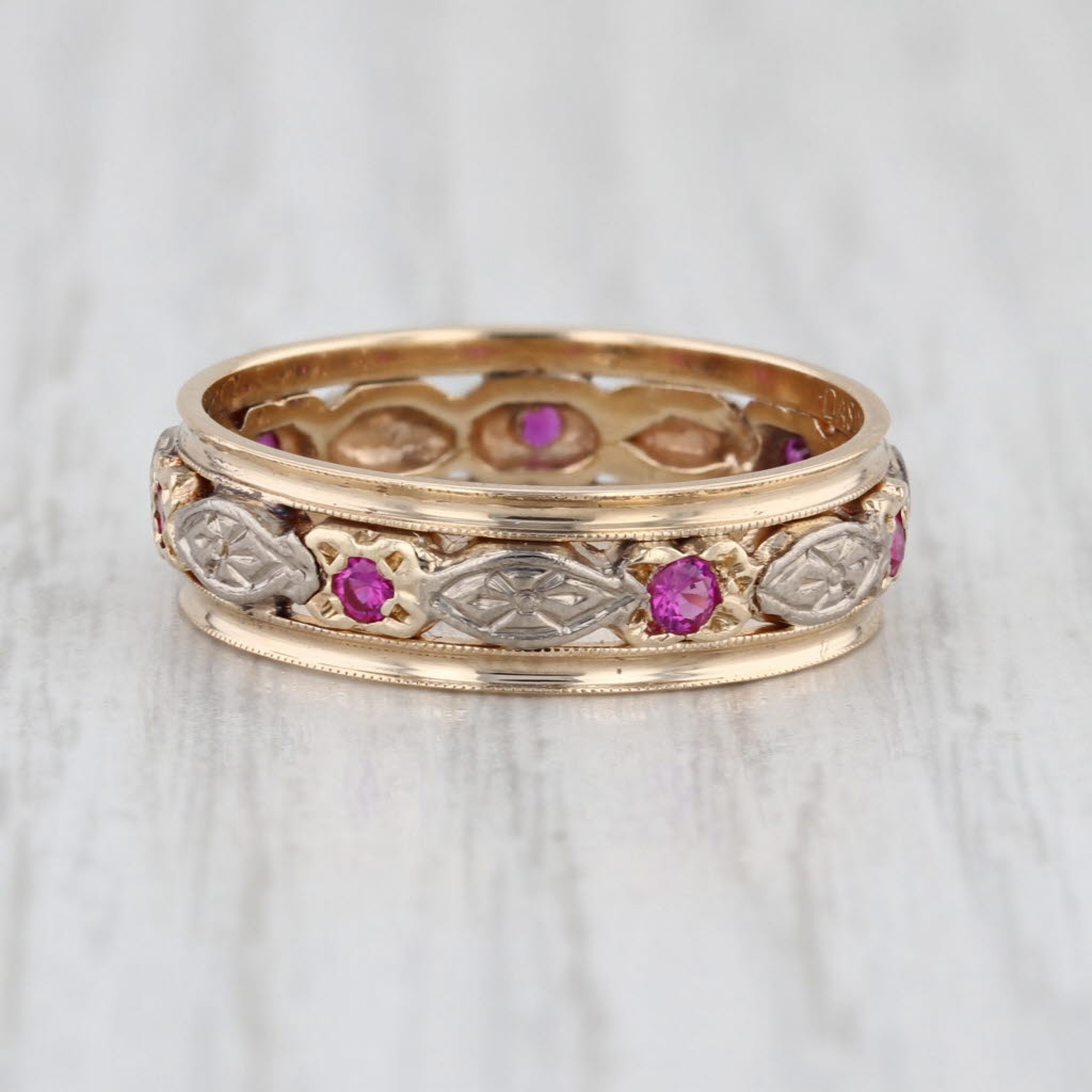 Retro 0.24ctw Lab Created Ruby Eternity Band 14k Gold Palladium Ring Size 7.25