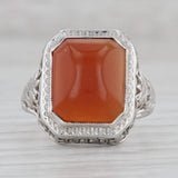 Gray Vintage Orange Carnelian Cabochon Floral Filigree Ring 14k White Gold Size 6.25