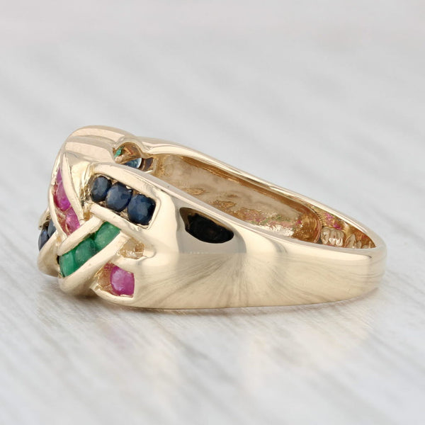 Light Gray 0.72ctw Ruby Emerald Sapphire Woven Gemstone Ring 14k Yellow Gold Size 6.5