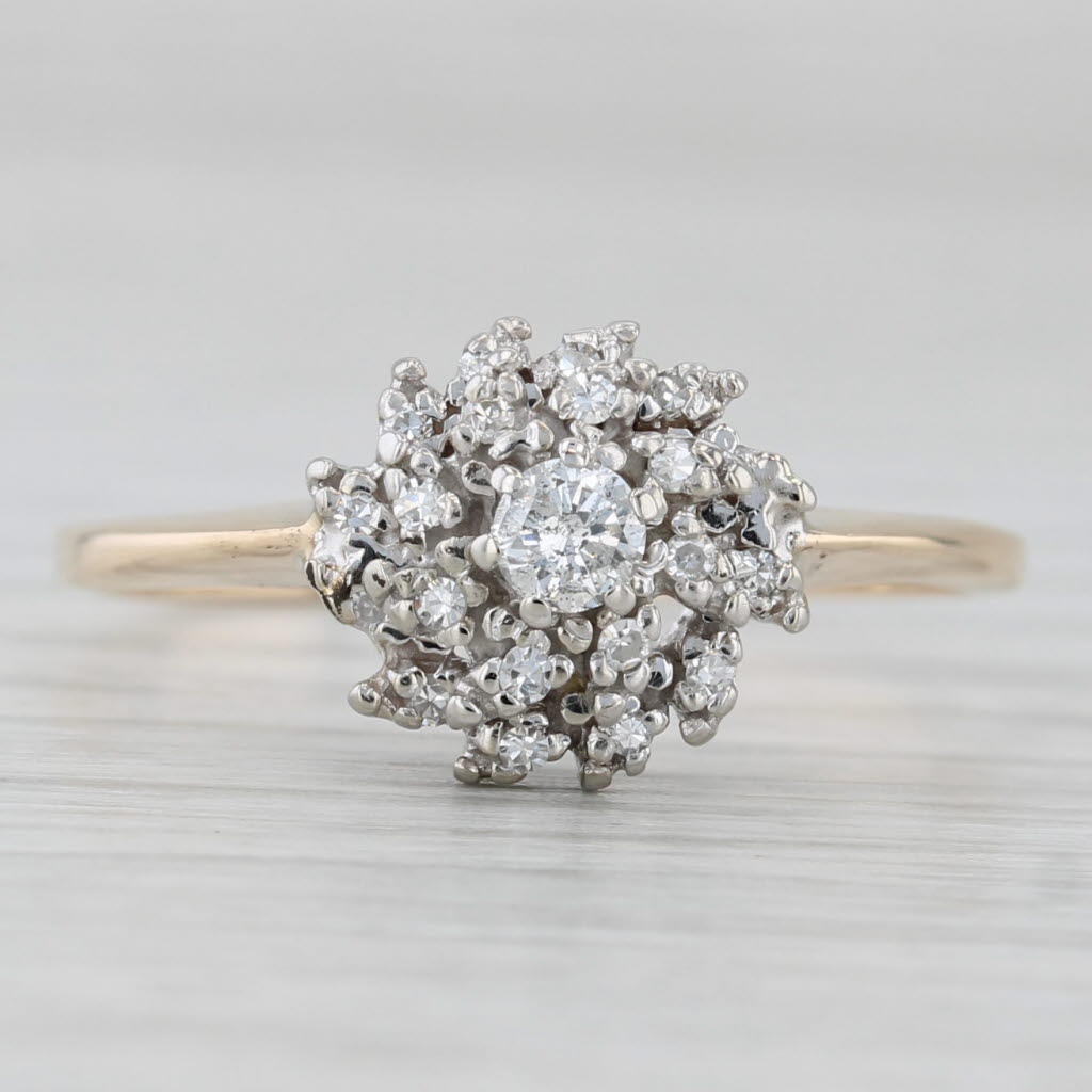 0.18ctw Diamond Cluster Ring 10k White Yellow Gold Engagement Size 9.25