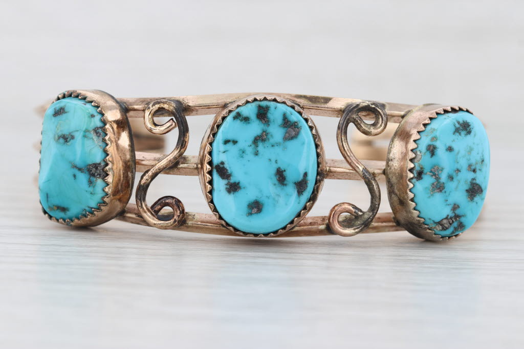 Vintage Native American Turquoise Cuff Bracelet Gold Filled 6.25" Statement