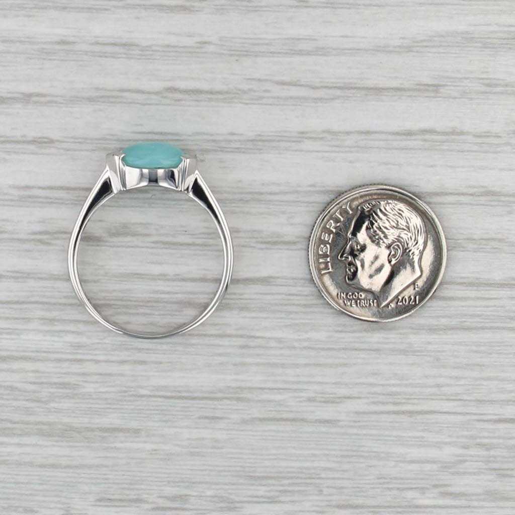 Teal Common Opal Cabochon Solitaire Ring 14k White Gold Size 8.75
