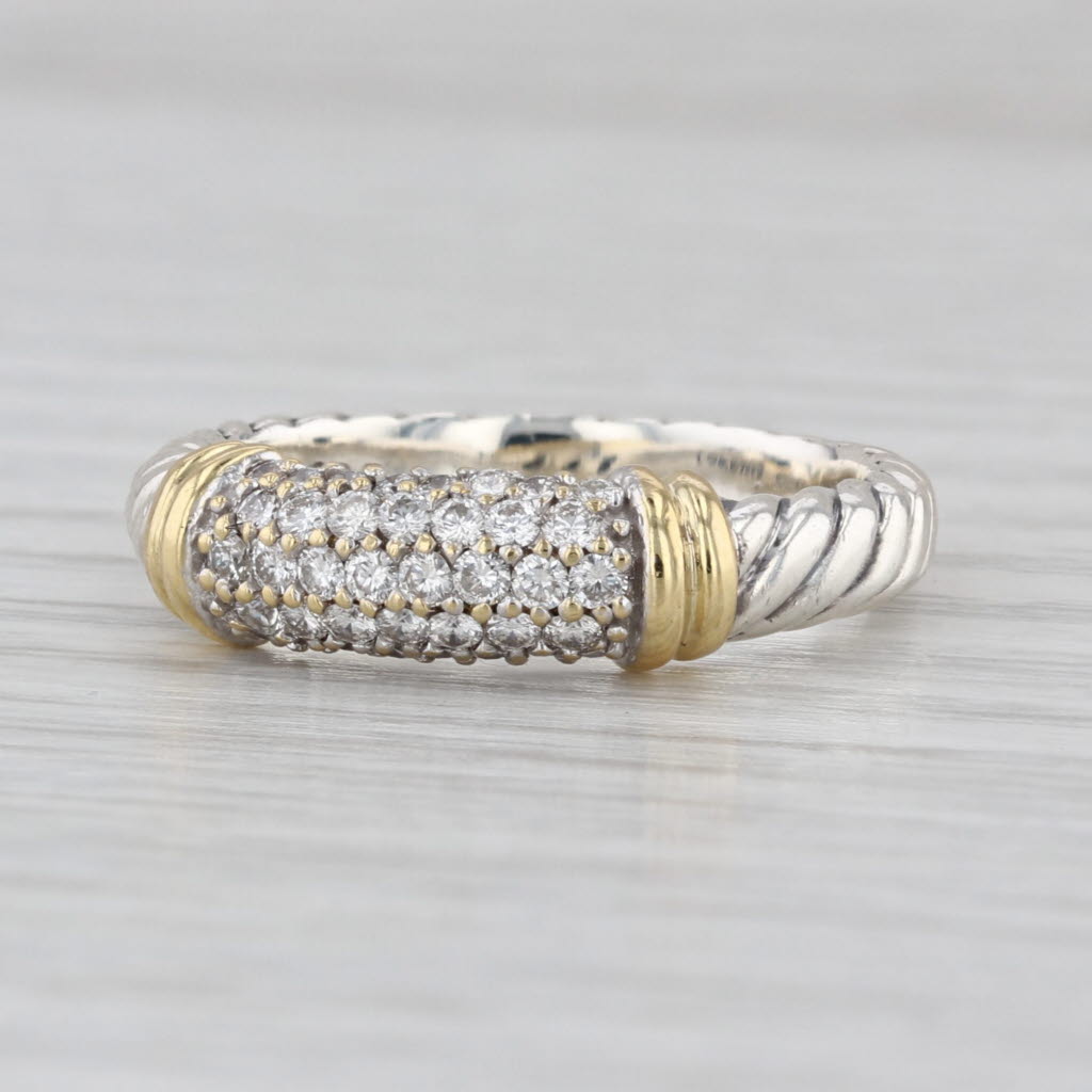 David Yurman Metro Cable 0.50ctw Diamond Ring Sterling Silver 18k Gold Stackable