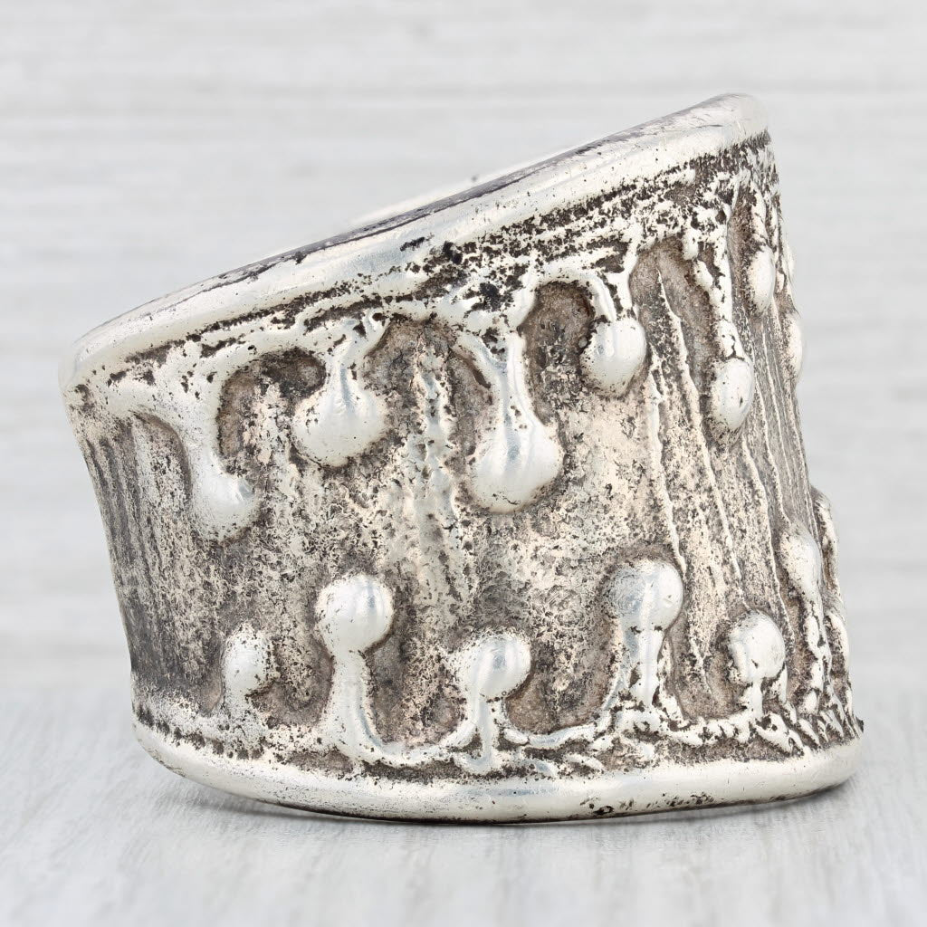 Light Gray Southwestern Taos Cuff Bracelet Sterling Silver Textured Vintage Statement 7.25"