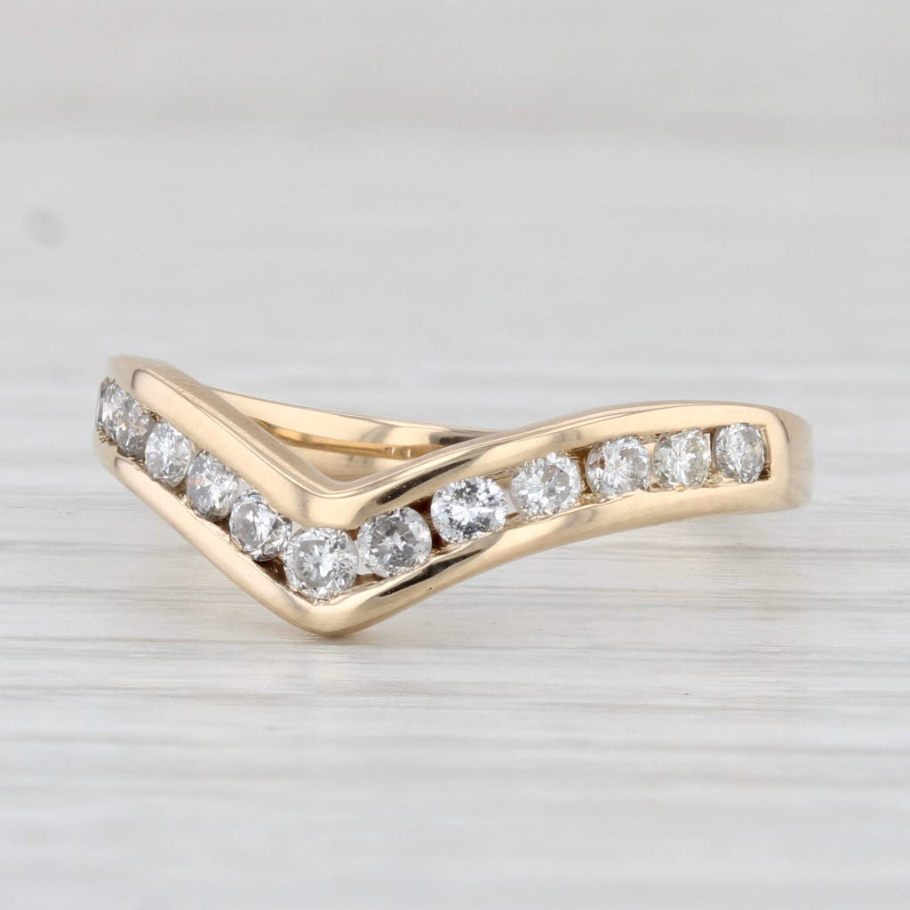 Light Gray 0.40ctw Diamond Contoured V Ring 14k Yellow Gold Wedding Band Guard