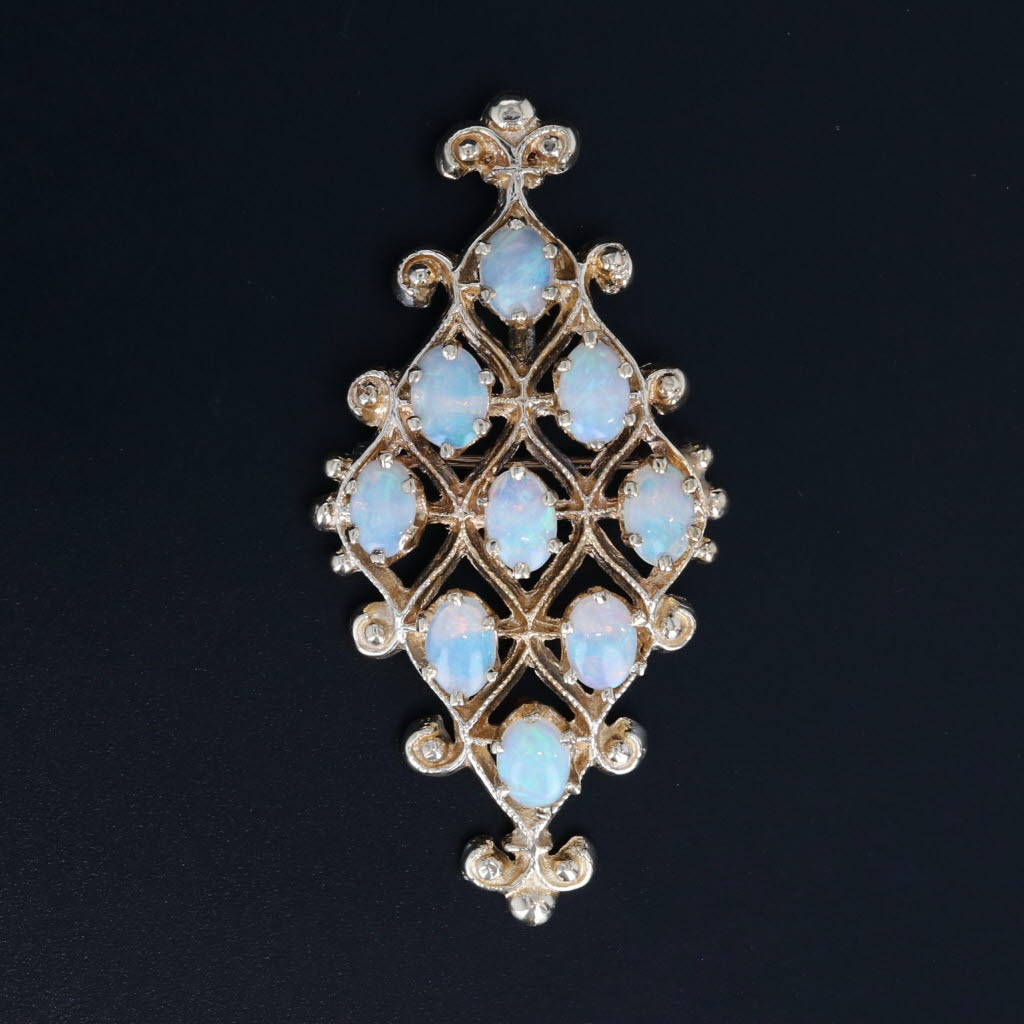 Black Vintage Ornate Opal Pendant Brooch 14k Yellow Gold Statement