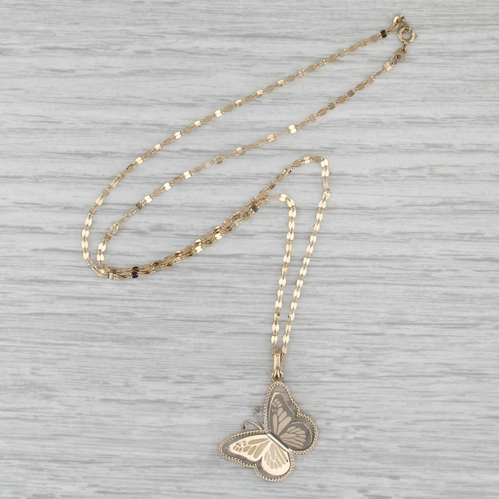 Butterfly Pendant Necklace 18k Yellow Gold 15.75" Mirror Chain