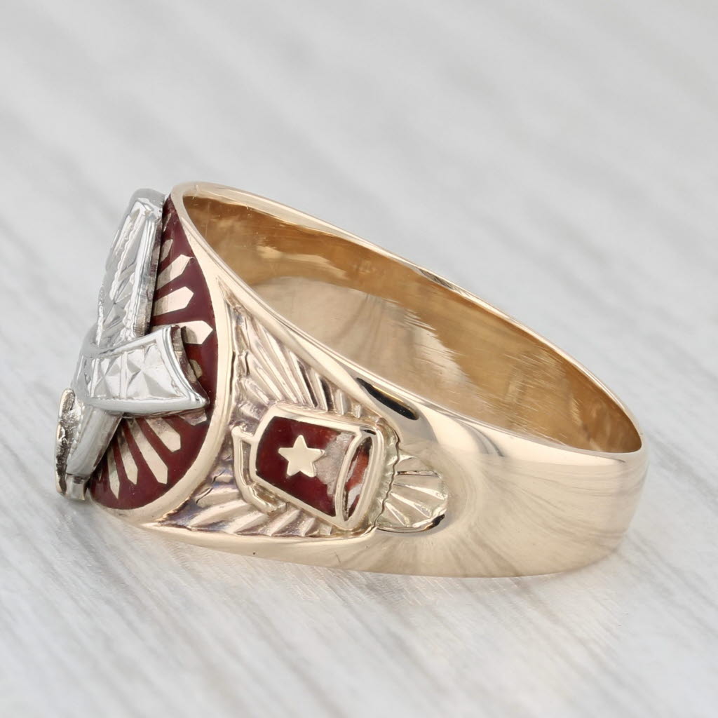 Light Gray Vintage Masonic Shriners Ring Scimitar Crescent Camel Fez Size 9 10k Gold