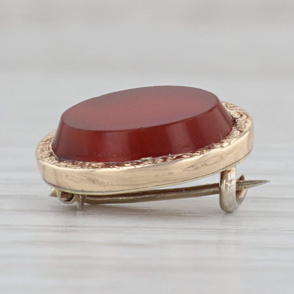 Gray Antique Red Sardonyx Carnelian Oval Pin Low Carat Gold Lapel