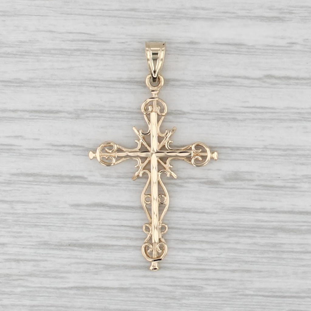 Ornate Scroll Work Cross Pendant 14k Yellow Gold