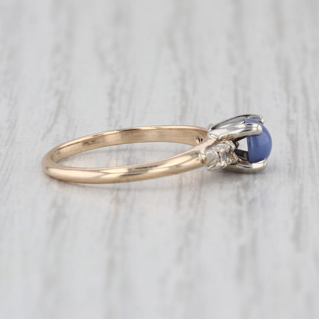 Linde Blue Lab Created Star Sapphire Diamond Ring 14k Yellow Gold Size 5