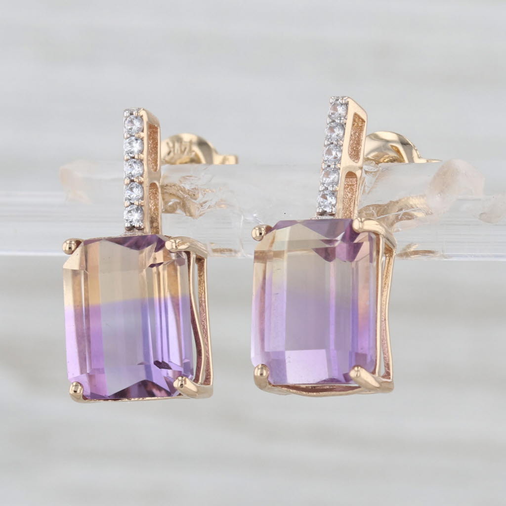 7.05ctw Ametrine Zircon Drop Earrings 14k Yellow Gold