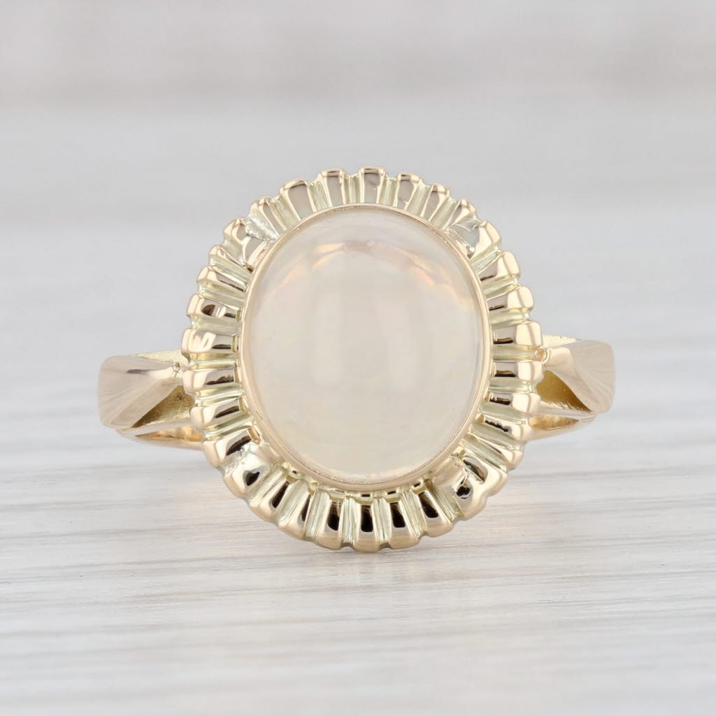 Light Gray Solitaire Oval Cabochon Opal Ring 14k Yellow Gold Size 5.25