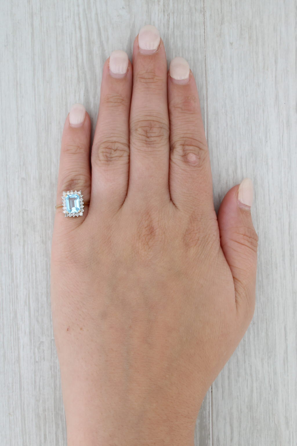 2.20ctw Blue Topaz Diamond Halo Ring 14k Yellow Gold Size 4.25 Emerald Cut