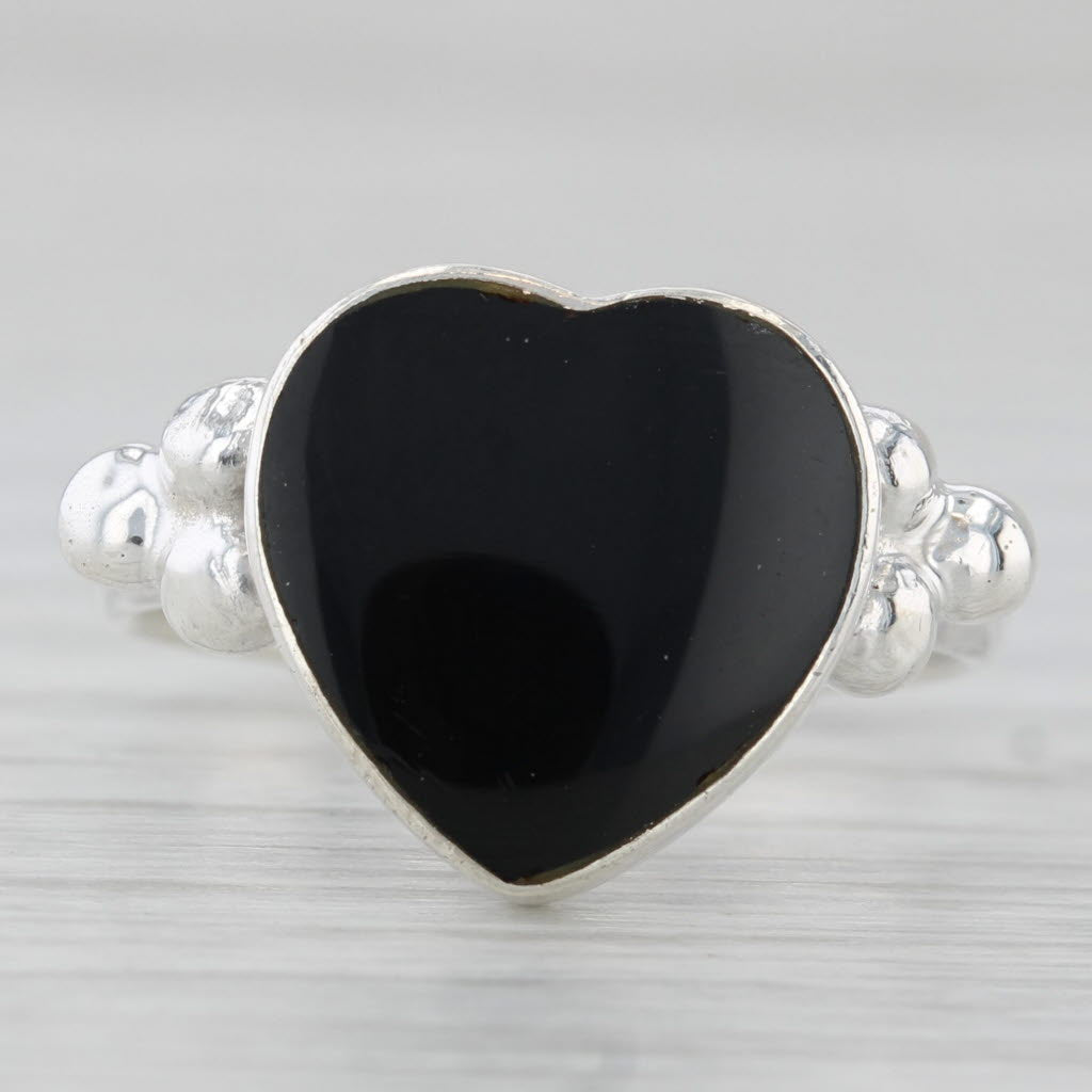 Light Gray Onyx Heart Ring Sterling Silver Size 6.5 Statement