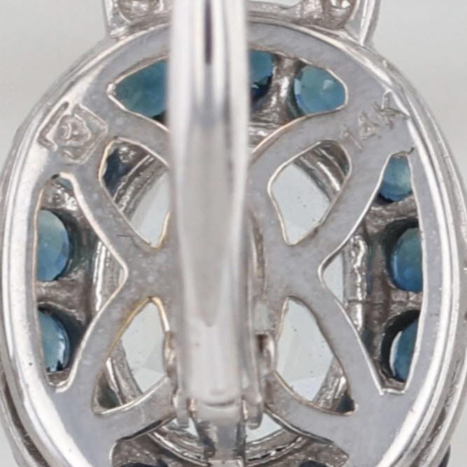 3.31ctw Diamond Aquamarine Sapphire Halo Drop Earrings 14k White Gold