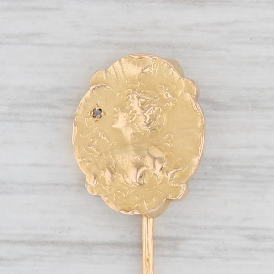 Light Gray Antique Diamond Figural Stickpin 18k Top 12k Pin Yellow Gold