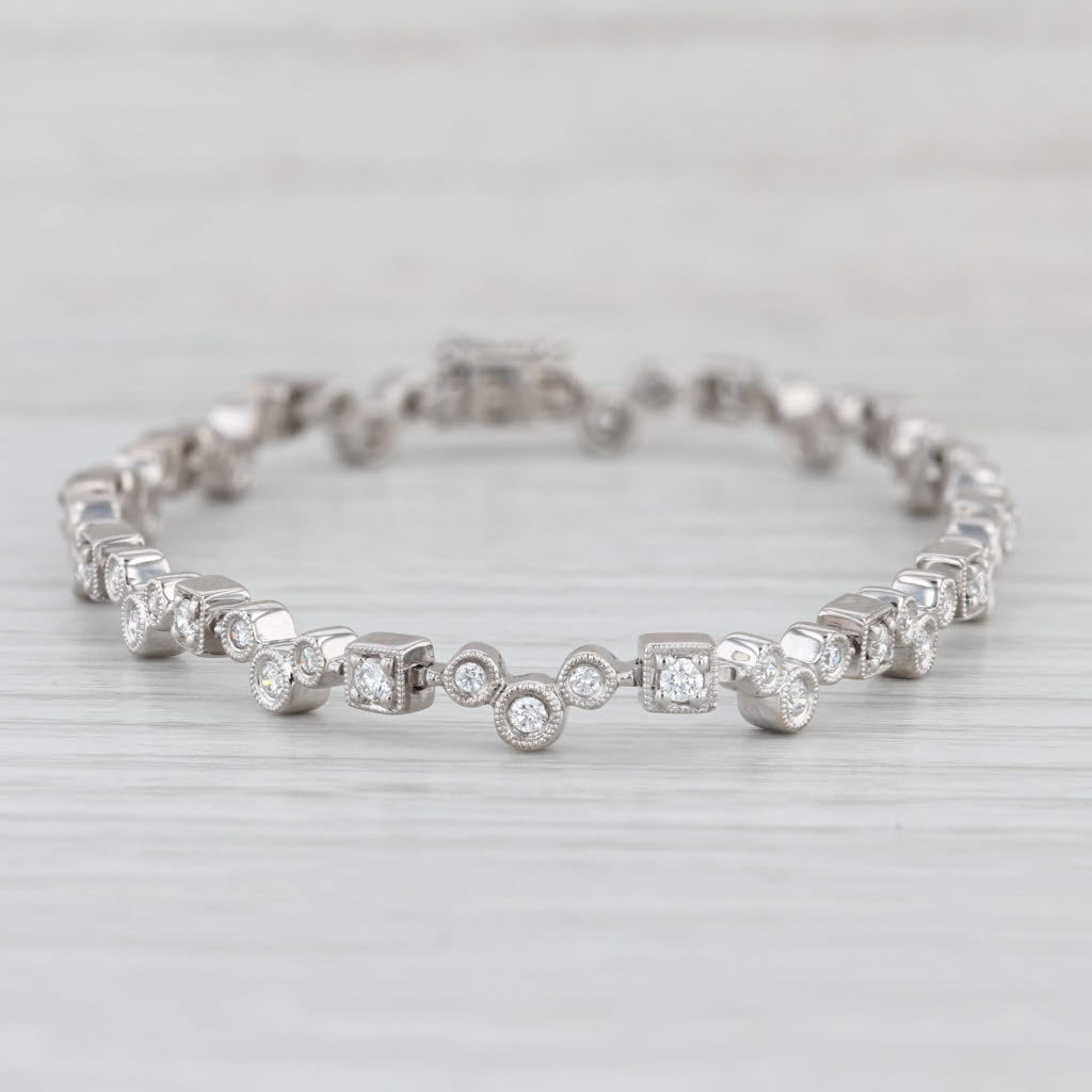 1.12ctw Diamond Tennis Bracelet 18k White Gold Circles & Squares 7" 5mm