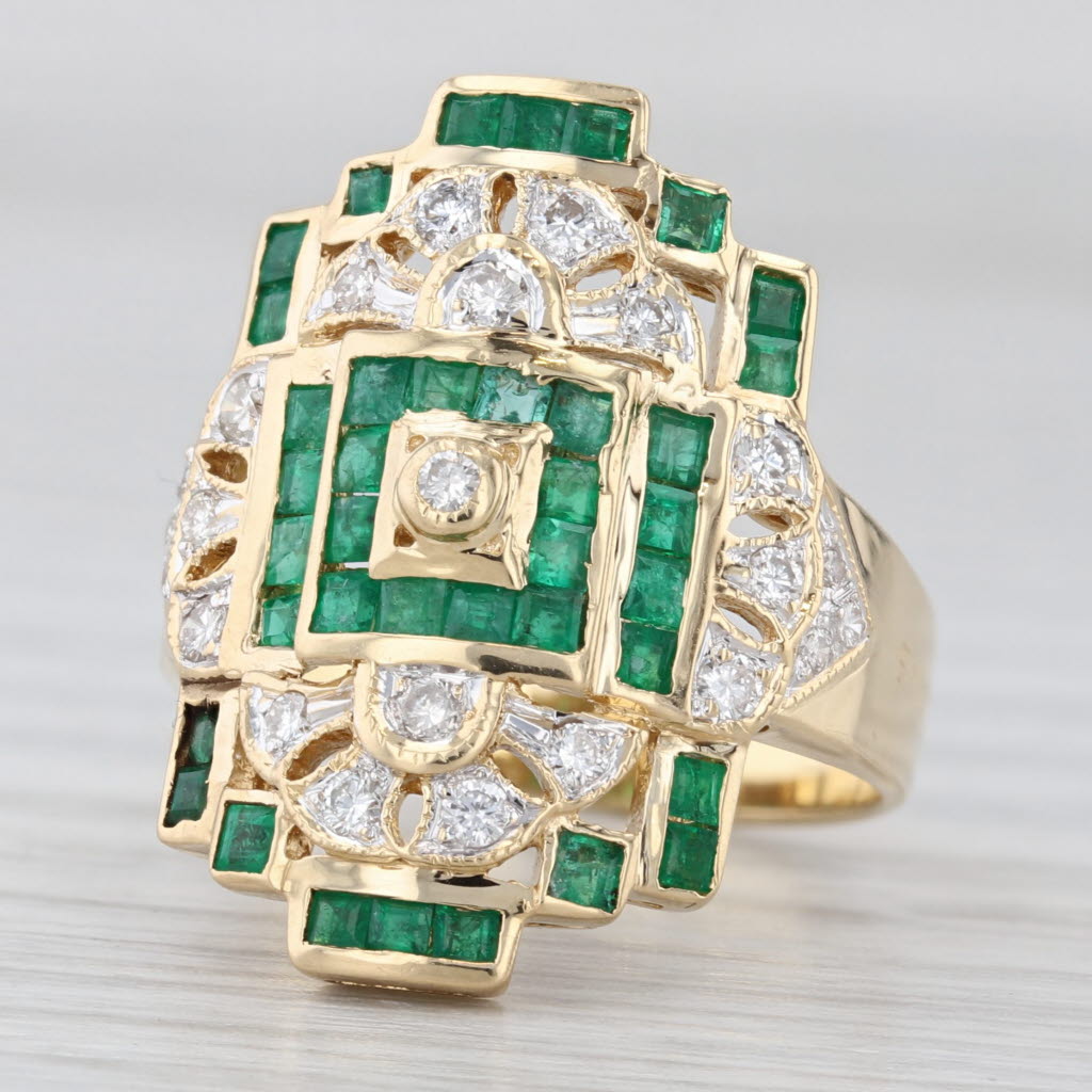 Light Gray Bellari 0.95ctw Emerald Diamond Ring 18k Yellow Gold Size 6 Vintage Cocktail