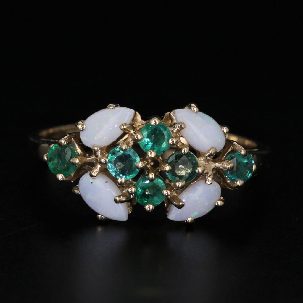 Black Opal 0.36ctw Emerald Cluster Ring 14k Yellow Gold Size 8