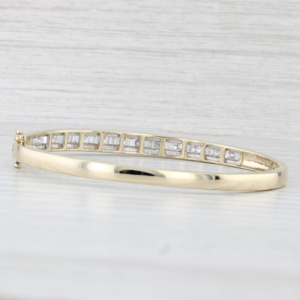 Light Gray 1ctw Diamond Bangle Bracelet 10k Yellow Gold 6.75" Oval Hinged