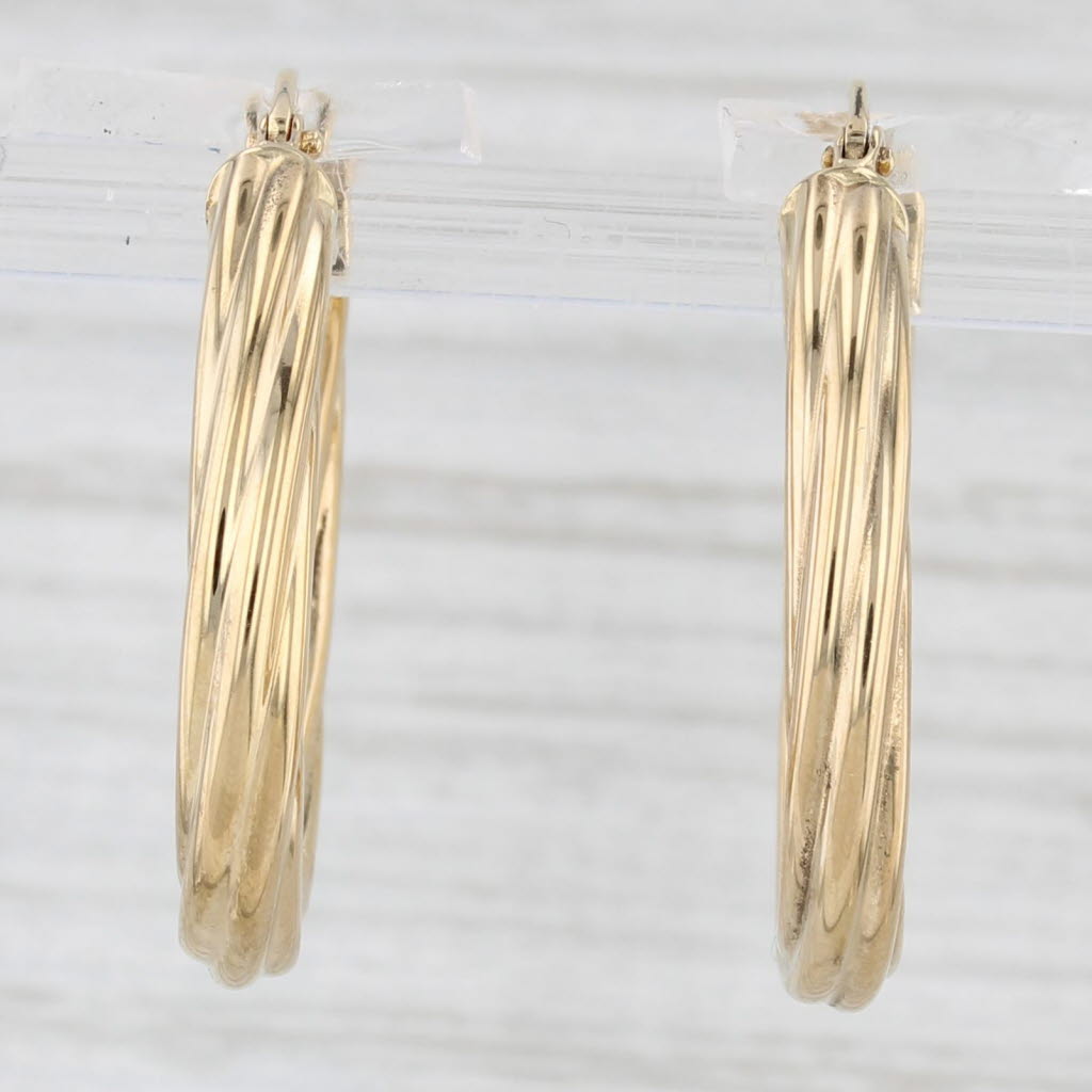 Light Gray Woven Oval Twist Hoop Earrings 18k Yellow Gold Snap Top Posts