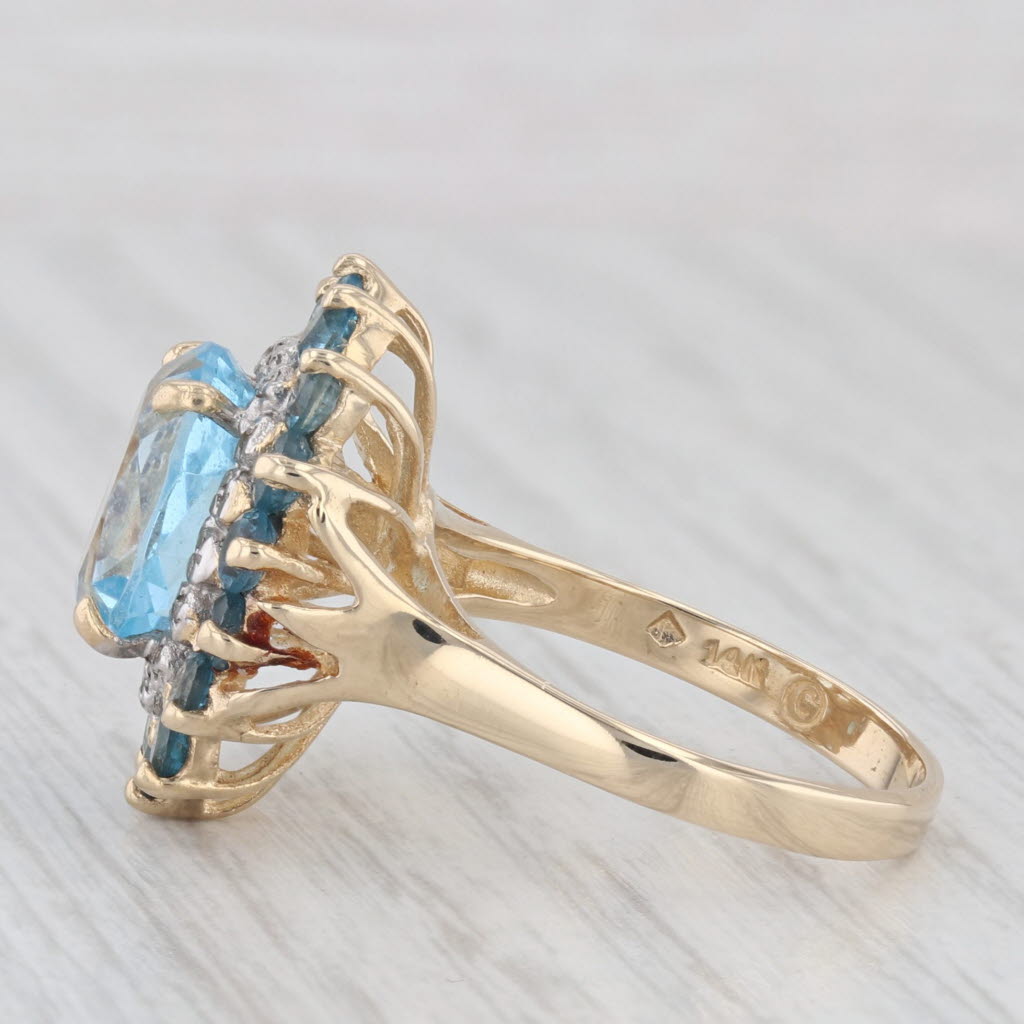 Light Gray 5.05ctw Blue Topaz Diamond Halo Ring 14k Yellow Gold Size 6.5