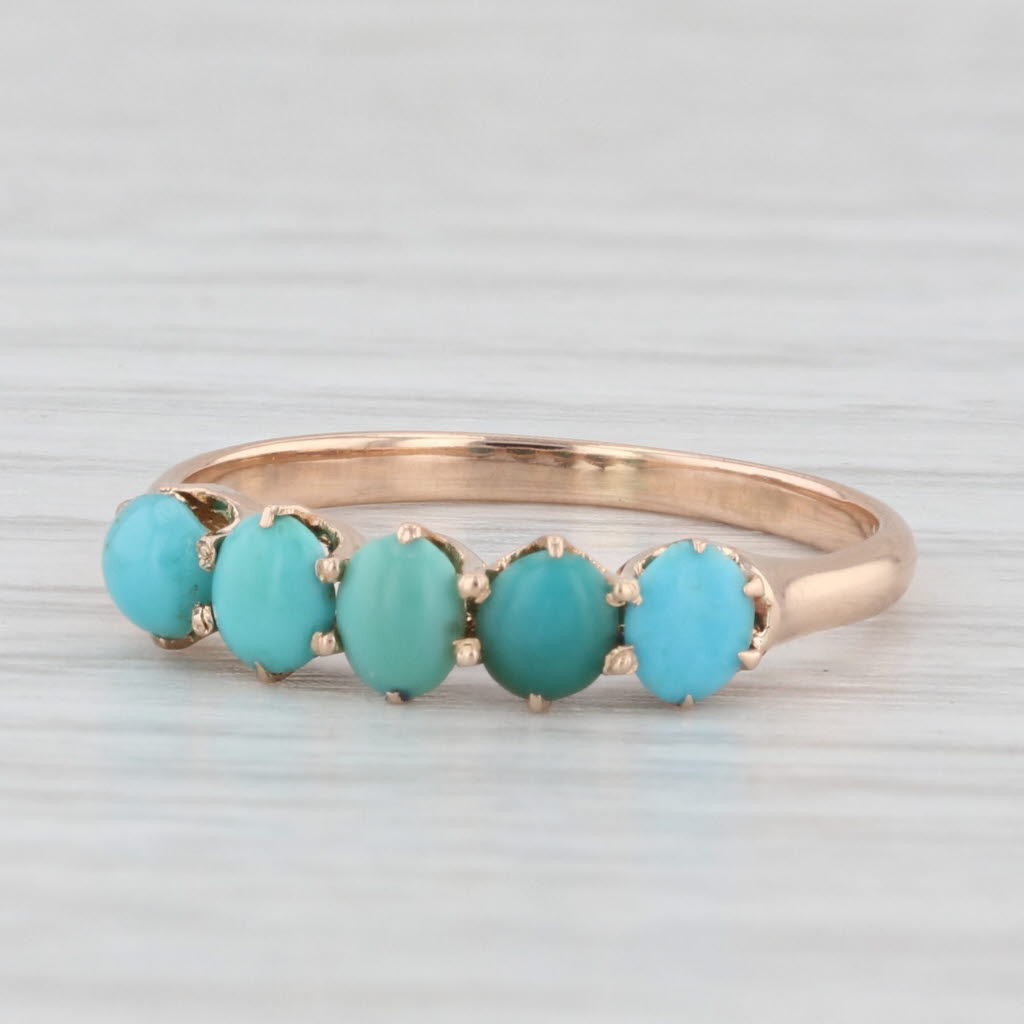 Light Gray Victorian Turquoise Ring 14k Yellow Gold Size 5 Stackable Antique