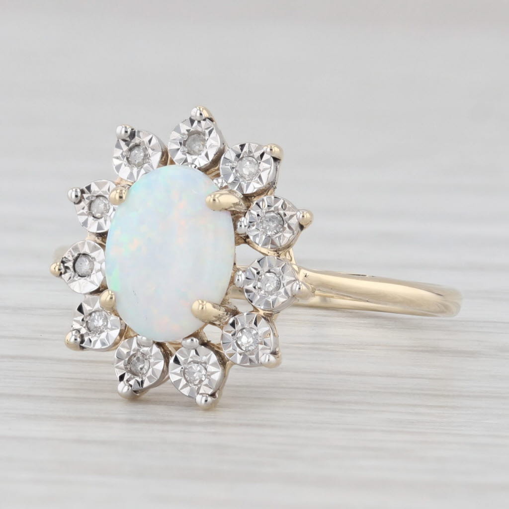 Light Gray Lab Created Opal Diamond Halo Ring 10k Yellow Gold Size 7