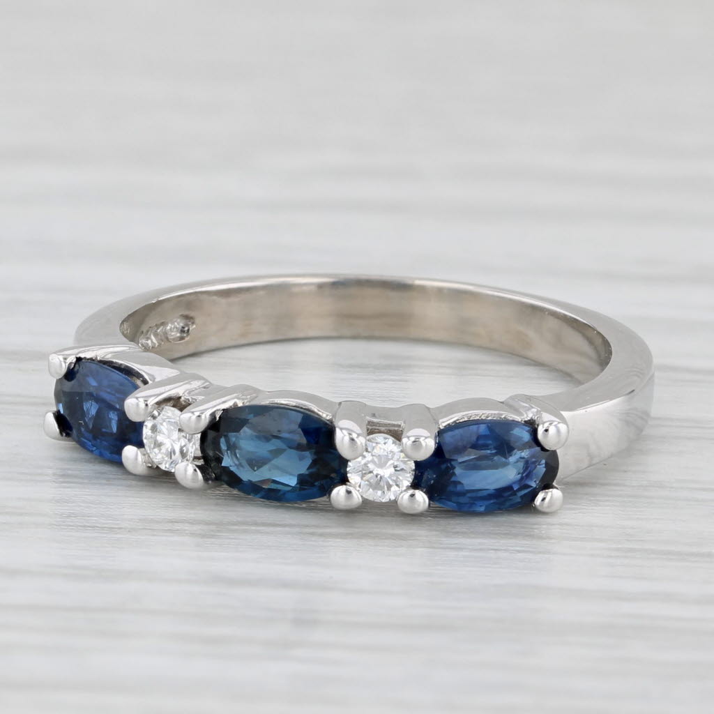 Light Gray 1.13ctw Blue Sapphire Diamond Stackable Ring 14k White Gold Size 5.75