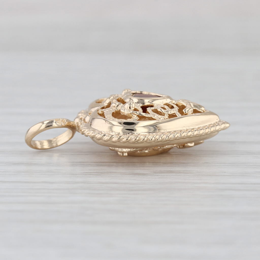 1.57ctw Garnet Citrine Ornate Openwork Heart Pendant 14k Yellow Gold