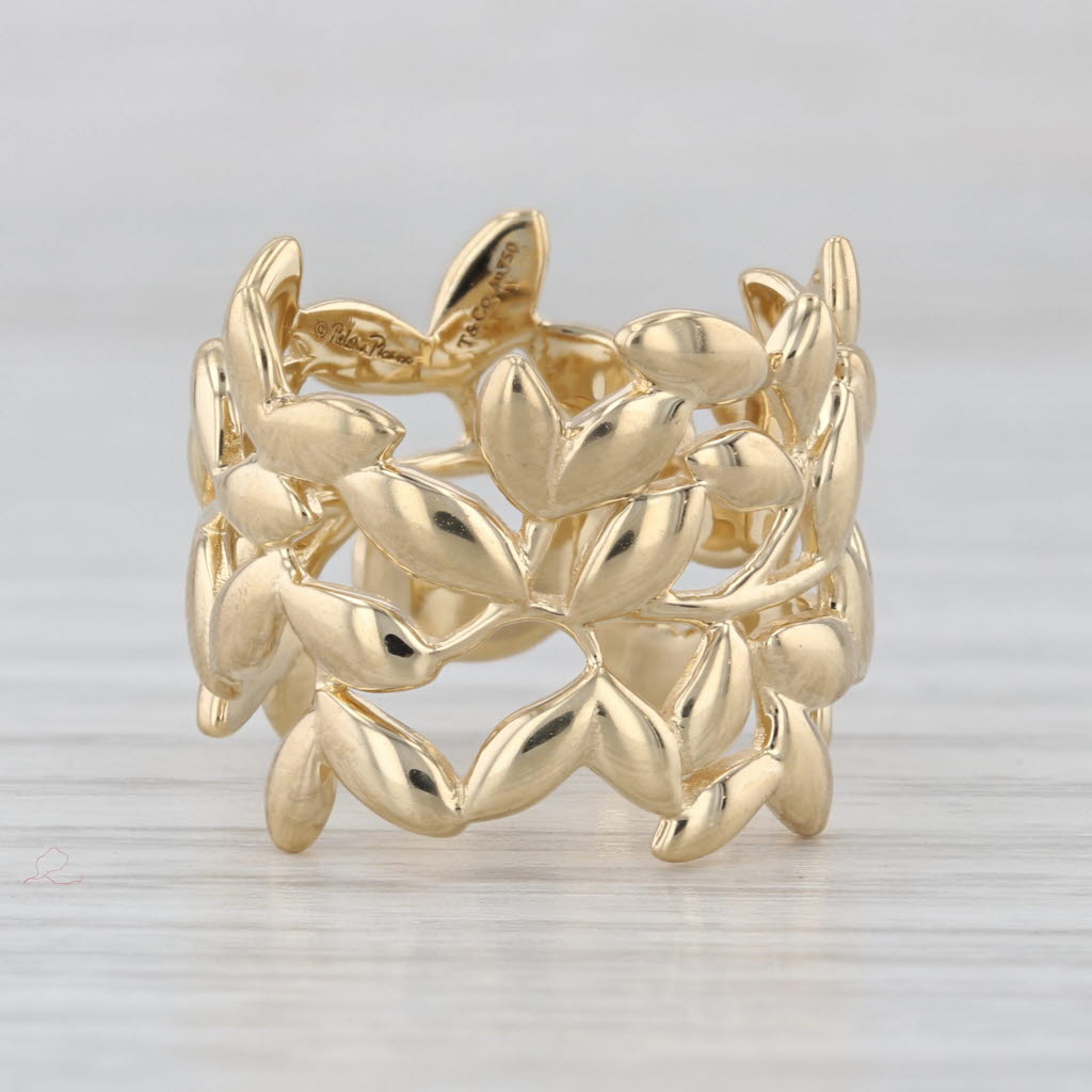 Tiffany & Co Paloma Picasso Olive Leaf Ring w/ Pouch 18k Yellow Gold Size 6 Band