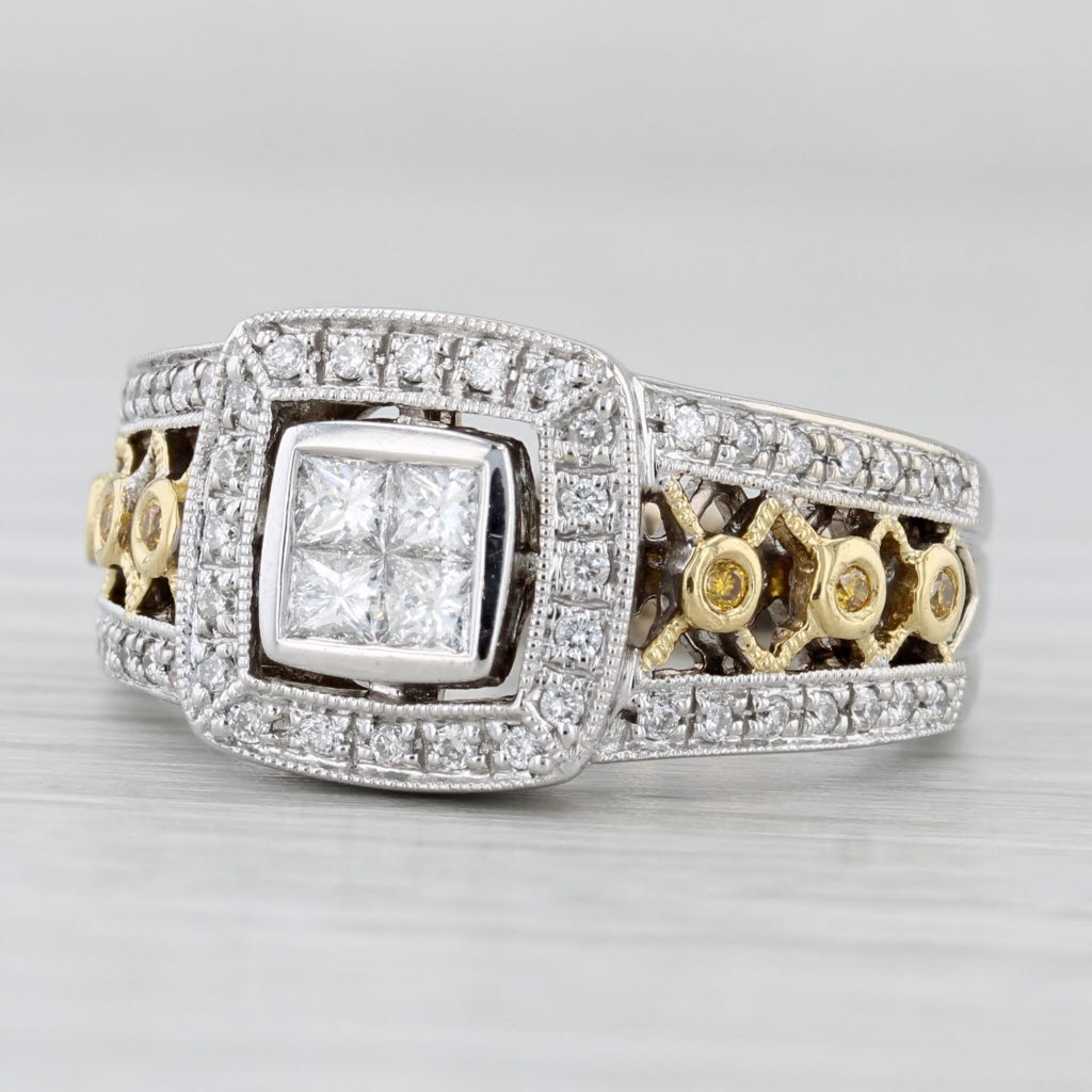 Light Gray 0.56ctw White Yellow Diamond Princess Engagement Ring 18k Gold Size 7.5