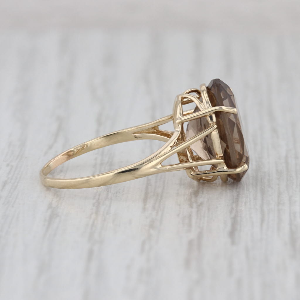 5.85ct Oval Smoky Quartz Oval Solitaire Ring 10k Yellow Gold Size 9