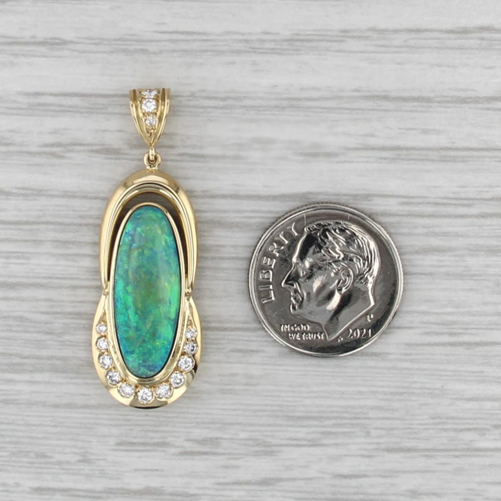 Boulder Opal Cabochon 0.24ctw Diamond Pendant 18k Yellow Gold