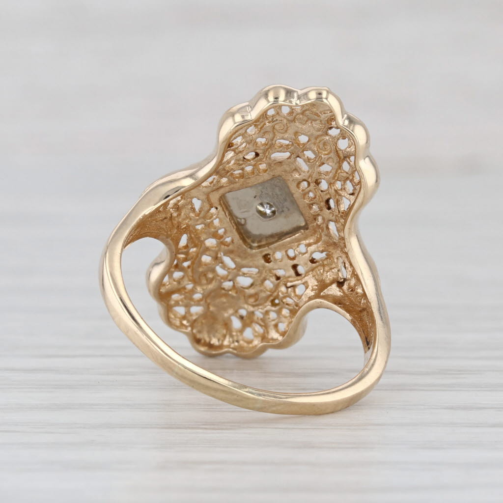 Vintage Filigree Diamond Ring 10k Yellow Gold Size 8.5