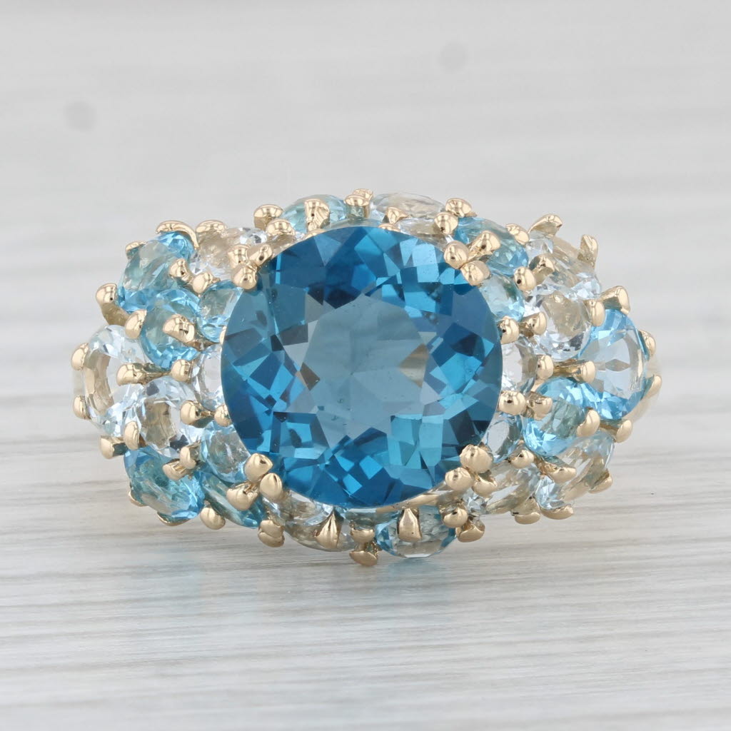 Light Gray 7.53ctw Blue Topaz White Goshenite Cluster Ring 14k Yellow Gold Size 8