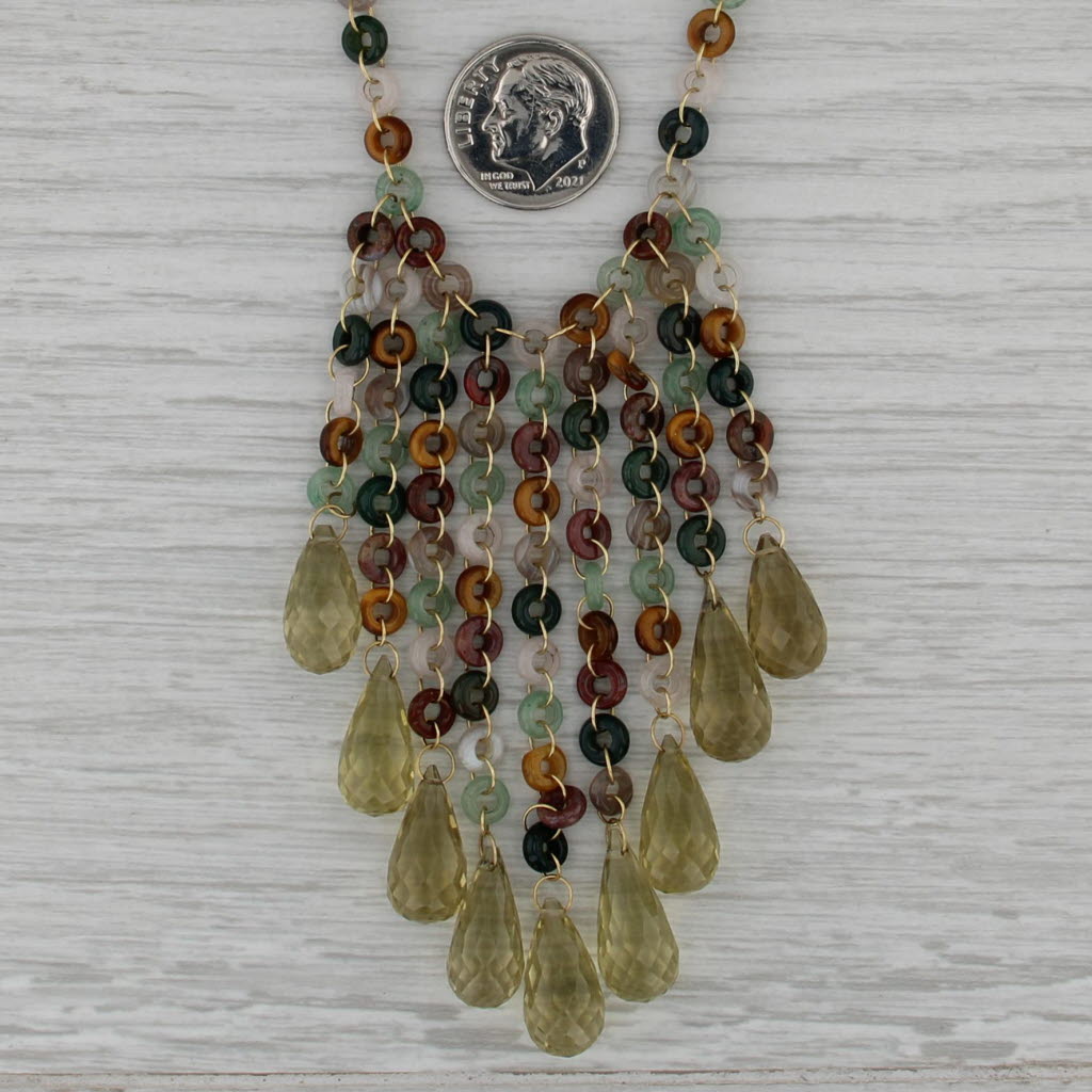 Mallary Marks Multi Color Quartz Briolette Fringe Bead Necklace 18k Gold 18.5"