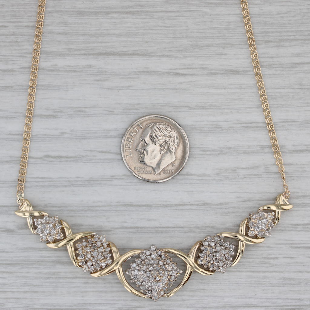 Gray 0.50ctw Diamond Clusters Necklace 10k Yellow Gold 16.75 Curb Chain