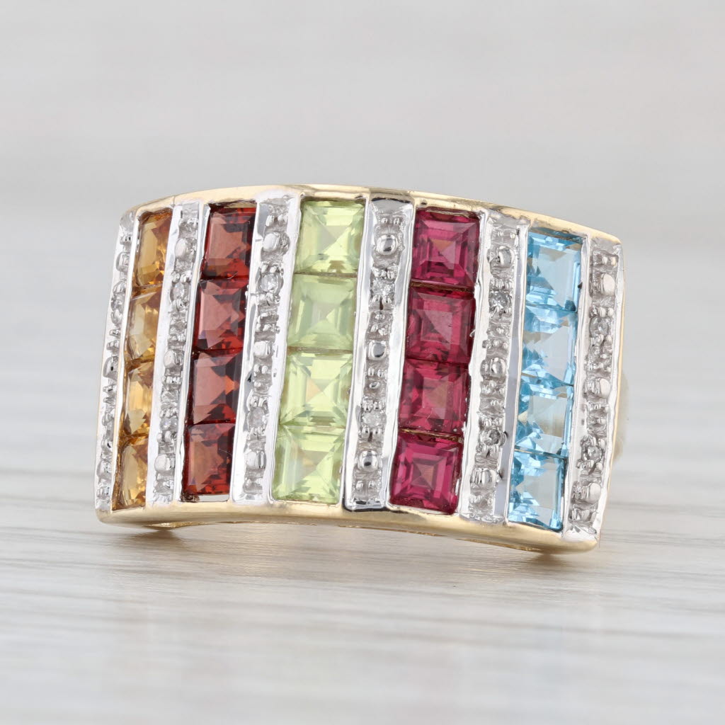 3.83ctw Gemstone Cocktail Ring 10k Yellow Gold Size 7 Topaz Garnet Peridot Sz 7