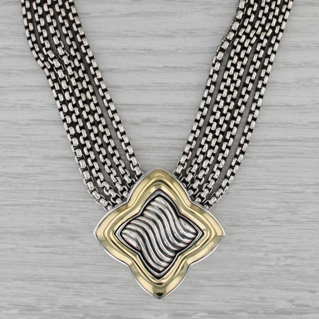 David Yurman Multi-Strand Clover Necklace Sterling Silver 18k Gold 15-17"